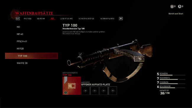 Weapon customization screen (in German)